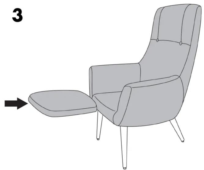 Dessin au trait d'un fauteuil moderne avec une assise latérale et un accoudoir, étiqueté avec le numéro 3 (aucun texte ou symbole sur le fauteuil lui-même)