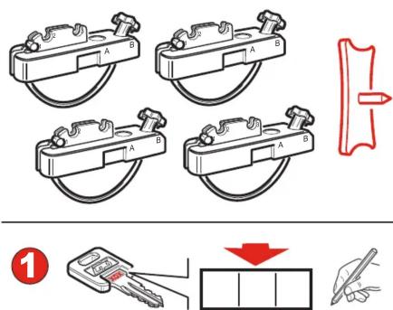 Diagram illustrating four different types of electrical switch components with a red arrow indicating the direction and a key icon showing a drop.