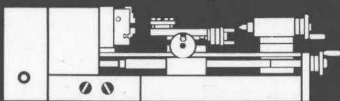 Technical line drawing of a lathe machine with no visible text or symbols