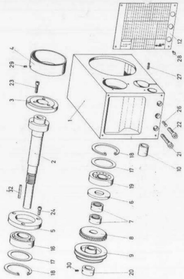 Exploded view diagram of a mechanical assembly with numbered parts for identification