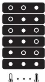 Pure diagram of stacked rectangular blocks with circular holes and two small symbols below (no text or labels)