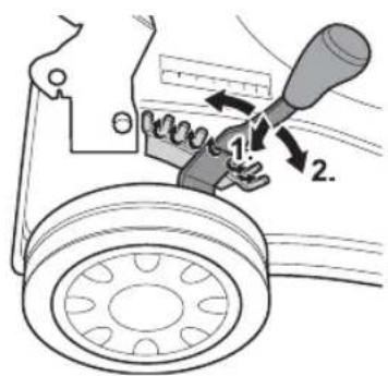 Technical diagram showing a mechanical switch mechanism with labeled parts 1 and 2