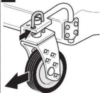 Mechanical diagram showing a wheel-mounted device with a curved arm and directional arrow (no text or symbols)