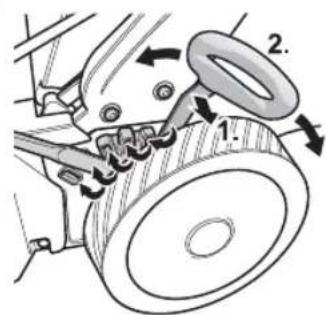 Technical diagram showing mechanical assembly with labeled parts 1 and 2, likely illustrating a gear or cam mechanism.