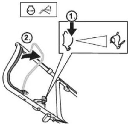 Diagram illustrating a mechanical assembly with labeled parts and directional arrows, including a diagram showing components like 'STOP' and tool paths.