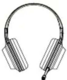 Line drawing of a pair of headphones with earbuds and microphone (no text or symbols)