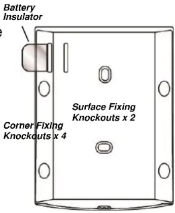 Battery Insulator, Surface Fixing Knockouts x 2, Corner Fixing Knockouts x 4