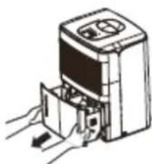 Illustration de mains insérant un appareil dans une boîte (aucun texte ou symbole visible).