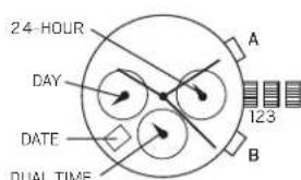 24 HOUR DAY DATE DUAL TIME A 123 B