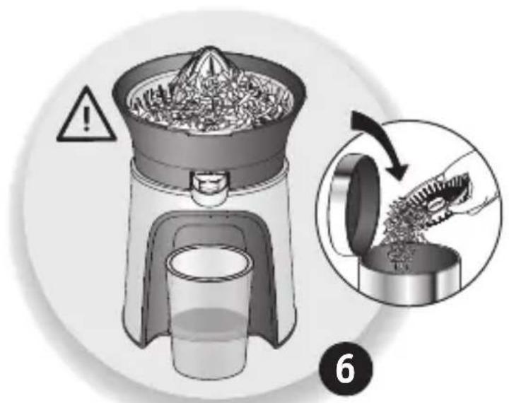 Diagram illustrating a chemical process with labeled components and warning indicators, including a magnified view of the step 6.