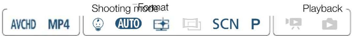 AVCHD MP4 Shooting mode AUTO SCN P Playback