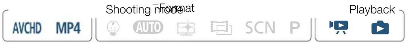 AVCHD MP4 Shooting mode AUTO SCN P Playback