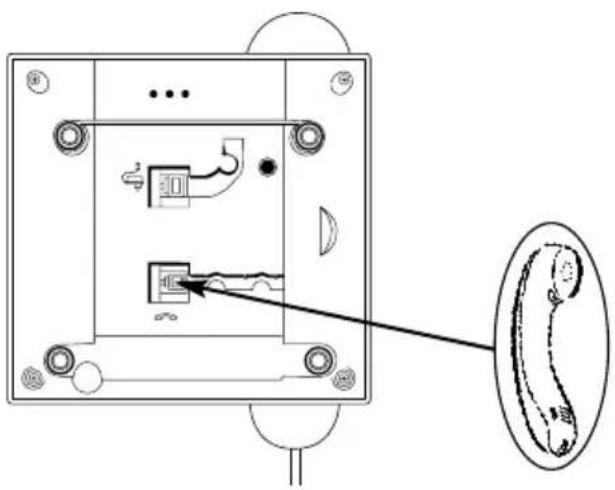 Technical diagram of an electronic device with labeled ports and internal components, including a magnified inset showing a device detail.