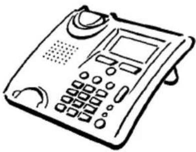 Line drawing of a classic telephone receiver with keypad and control panel (no text or symbols)