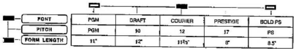 FONT PITCH FORM LENGTH PGM DRAFT COURIER PRESTAGE BOLD PS PGM 10 12 17 PS 11" 12" 11½" 6" 8.5"