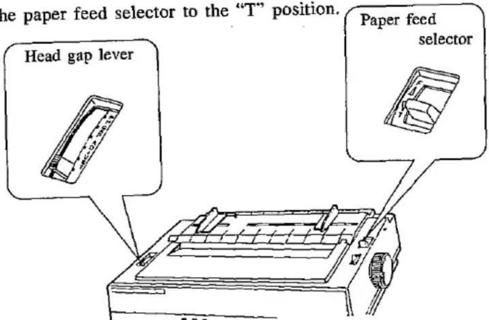 the paper feed selector to the "T" position. Head gap lever Paper feed selector
