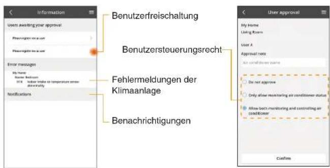 Information User awaiting your approval Place number or user Place number or user Error messages My Home Member Location H14: Lower smoke at temperature center devorality Notifications Benutzerfreischaltung Benutzersteuerungsrecht Fehlermeldungen der Klimaanlage Benachrichtigungen User approval My H…