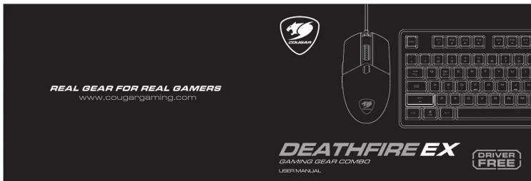REAL GEAR FOR REAL GAMERS www.cougargaming.com DEATHFIRE EX GAMING GEAR COMBO USER MANUAL DRIVER FREE