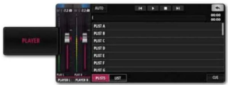 PLAYER AUTO 00:00 00:00 PLIST A PLIST B PLIST C PLIST D PLIST E PLIST F PLIST G PLISTS LIST CUE