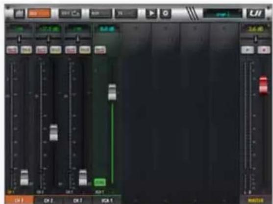 Screenshot of a CD or audio editing software interface showing track controls and playback controls with labeled channels like OK, OK1, and VCA1.