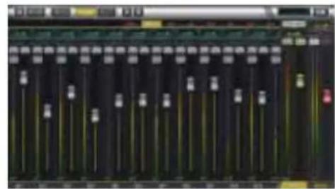 Screenshot of a software interface showing a timeline or audio workstation with multiple vertical bars and control buttons.