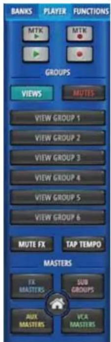 BANKS PLAYER FUNCTIONS MTK MTK GROUPS VIEWS MUTES VIEW GROUP 1 VIEW GROUP 2 VIEW GROUP 3 VIEW GROUP 4 VIEW GROUP 5 VIEW GROUP 6 MUTE FX TAP TEMPO MASTERS FX MASTERS SUB GROUPS AUX MASTERS VCA MASTERS