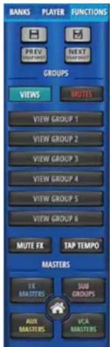 BANKS PLAYER FUNCTIONS PREV UPPERS NEXT GROUPS VIEWS MUTES VIEW GROUP 1 VIEW GROUP 2 VIEW GROUP 3 VIEW GROUP 4 VIEW GROUP 5 VIEW GROUP 6 MUTE FX TAP TEMPO MASTERS FX MASTERS SUB GROUPS AUX MASTERS VCA MASTERS