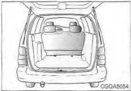 Top-down line drawing of a car backrest with rear seats and roof structure (no text or symbols)