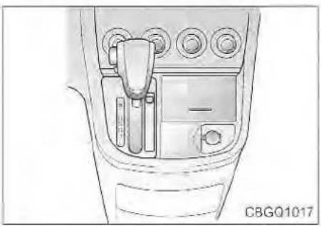 Line drawing of a car gear shift lever and dashboard (no text or symbols)
