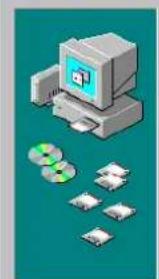 Illustration of a vintage desktop computer with monitor, CD/DVD graphics, and memory drives (no text or symbols)