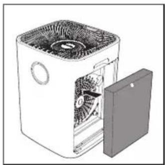 Illustration of a white washing machine with fan blades and a closed door, showing internal components (no text or symbols)
