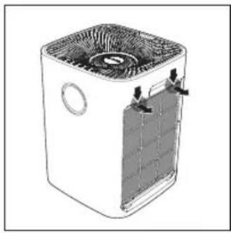 Technical line drawing of a rectangular industrial fan or air conditioner unit with cooling fans and ventilation grilles (no text or symbols)