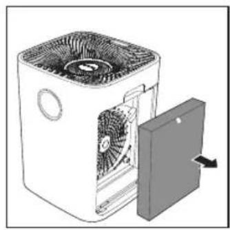 Illustration of a white air conditioner unit with fan blades and cooling cover, partially removed by a door (no text or symbols visible)