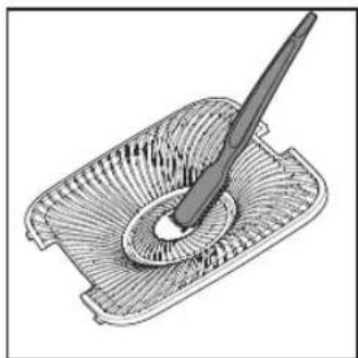 Illustration of a cleaning brush applying paint to a circular mold (no text or symbols)