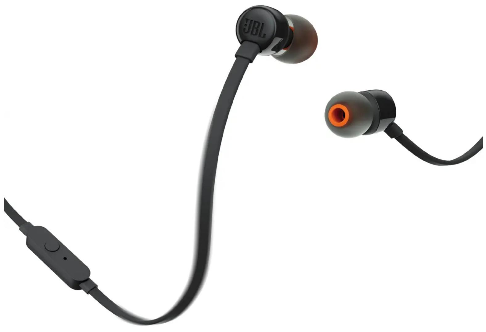 Close-up of a black JBL brand ear with attached cable, showing ear and antenna (no text or symbols visible)