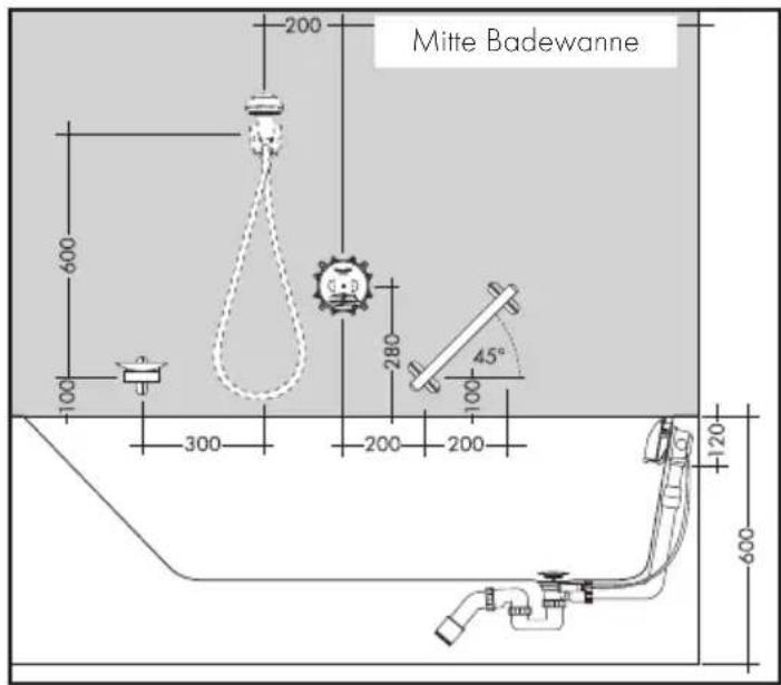 Milieu de baignoire 600 200 280 45° 100 300 200 200 120 600