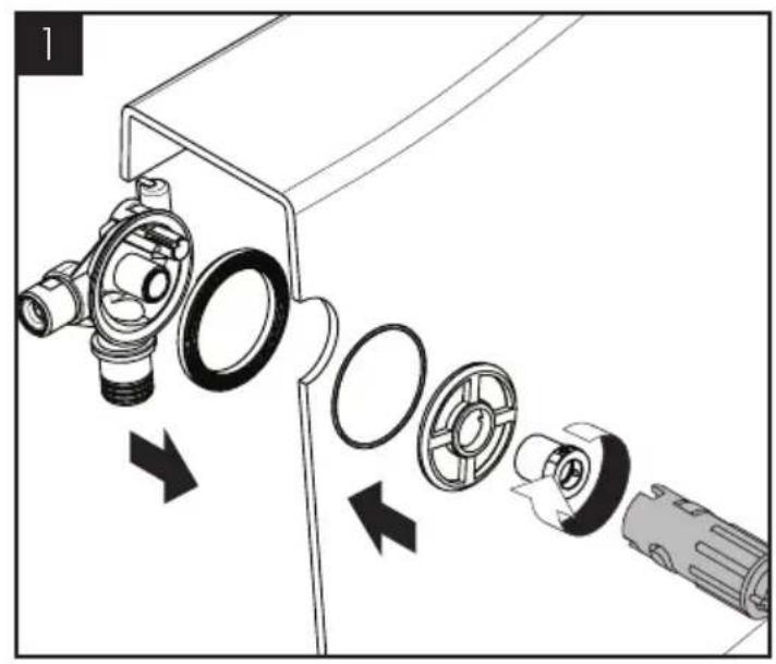 Diagramme montrant les étapes d'assemblage mécanique avec composants étiquetés et flèches directionnelles indiquant le mouvement