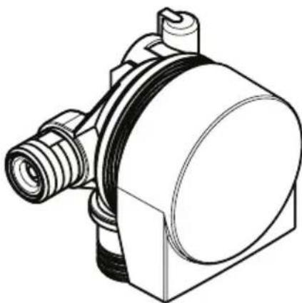 Dessin technique d'un composant mécanique avec extrémité filetée et boîtier (sans texte ni symboles)
