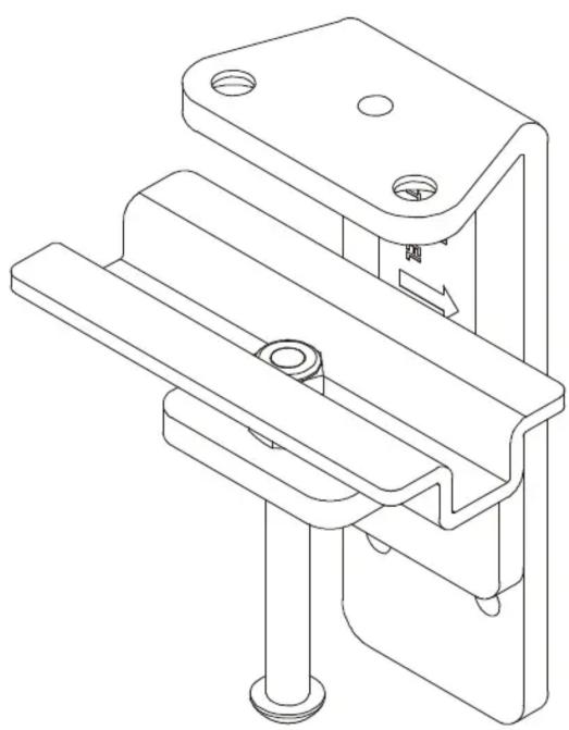 Technical line drawing of a mechanical clamp or bracket assembly (no text or symbols)