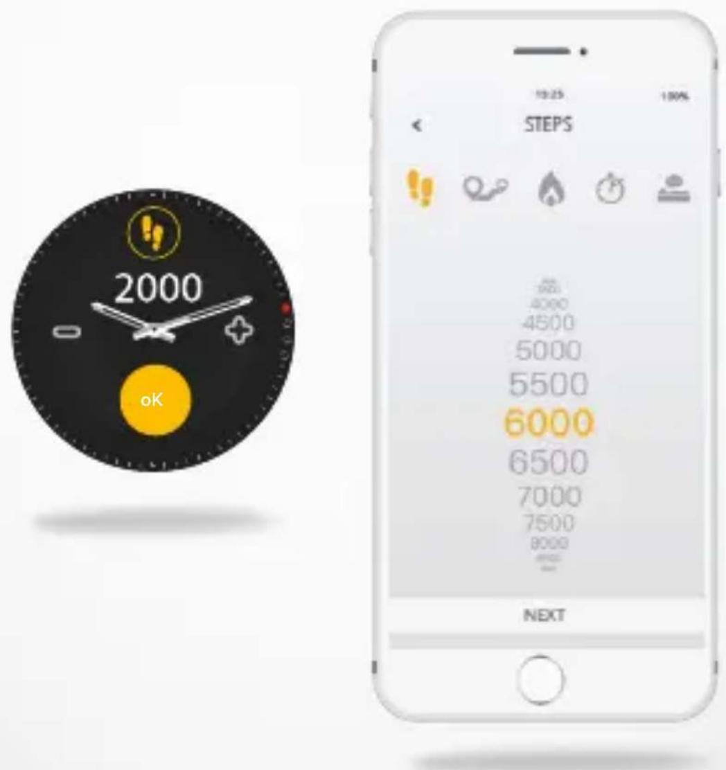 2000 OK 19:25 100% STEPS 4000 4500 5000 5500 6000 6500 7000 7500 8000 NEXT