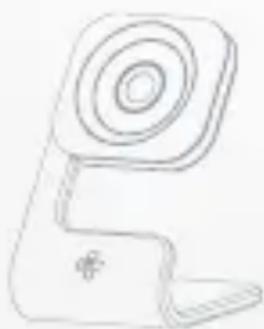 Line drawing of a handheld electronic device with a circular top and base (no text or symbols)