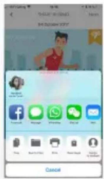 Mobile app interface screenshot showing a user profile with app icons and a 'Cancel' button