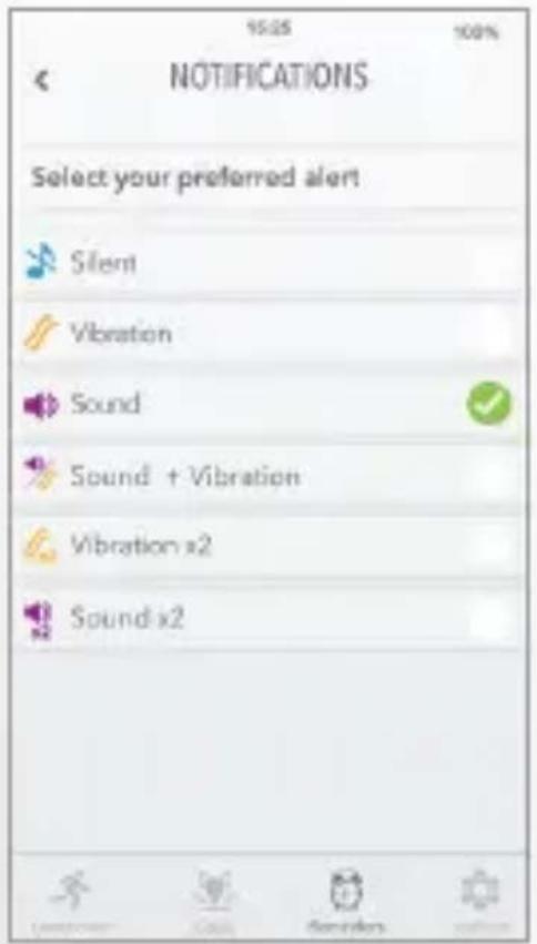 NOTIFICATIONS Select your preferred alert Silent Vibration Sound Sound + Vibration Vibration x2 Sound x2