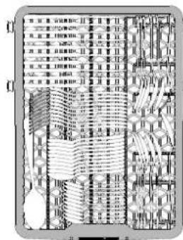 Technical diagram of a multi-layered electronic circuit board with labeled components and connections