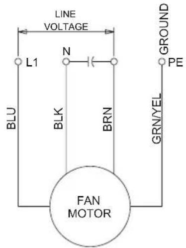 LINE VOLTAGE L1 N BLU BLK BRN FAN MOTOR GROUND PE GRN/YEL
