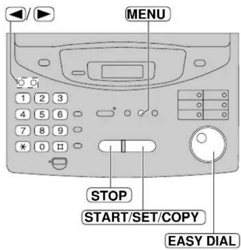 MENU 1 2 3 4 5 6 7 8 9 * 0 □ STOP START/SET/COPY EASY DIAL