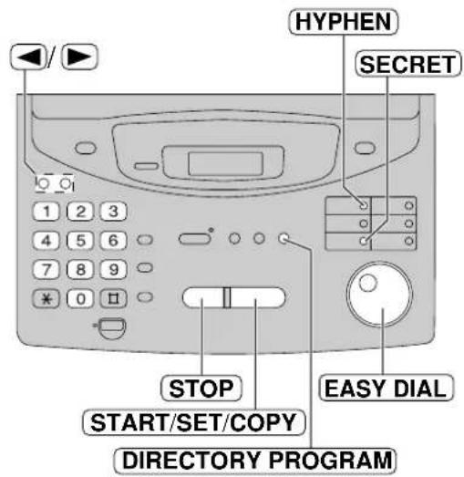 HYPHEN SECRET 1 2 3 4 5 6 7 8 9 * 0 □ STOP EASY DIAL START/SET/COPY DIRECTORY PROGRAM