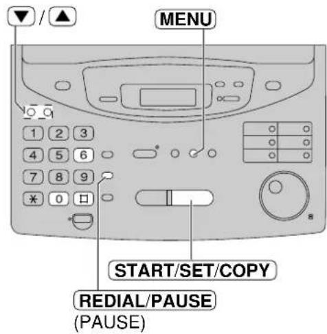MENU, START/SET/COPY, REDIAL/PAUSE (PAUSE)