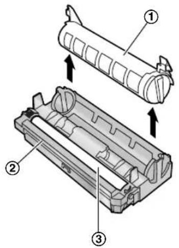 Technical diagram showing three labeled mechanical components: a cylindrical component, a plastic housing, and a plastic casing with internal cavity.