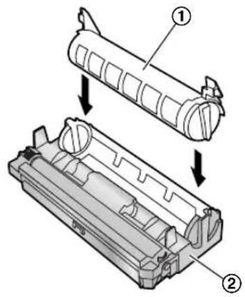 Technical diagram showing two mechanical assembly steps with numbered labels indicating component identification.